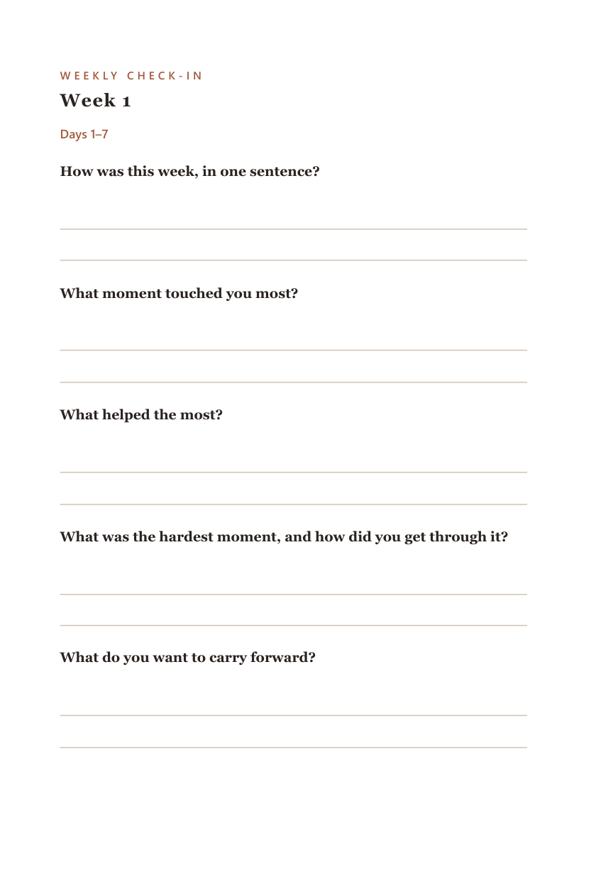 Weekly Check-In, Empty Nest Journal